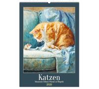 Katzen. Momente feliner Poesie in Öloptik (Wandkalender 2026 DIN A2 hoch), CALVENDO Monatskalender: Die geheimnisvolle Anmut der Katze in zwölf stimmungsvollen Bildern