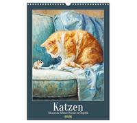 Katzen. Momente feliner Poesie in Öloptik (Wandkalender 2026 DIN A3 hoch), CALVENDO Monatskalender: Die geheimnisvolle Anmut der Katze in zwölf stimmungsvollen Bildern