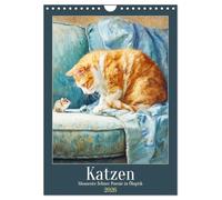 Katzen. Momente feliner Poesie in Öloptik (Wandkalender 2026 DIN A4 hoch), CALVENDO Monatskalender: Die geheimnisvolle Anmut der Katze in zwölf stimmungsvollen Bildern