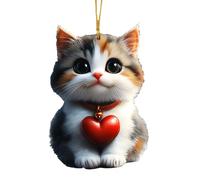 Katzen-Weihnachtsschmuck, Katzen-Auto-Ornament - Auto-Interieur-Katzen-Herz-Anhänger,Acryl-Auto-Innenraum-Katzenanhänger, süßes Kätzchen-Rückspiegel- 2D für den Valentinstag
