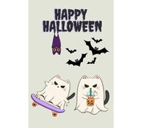 Katzengeist Halloween Notizbuch - A5 Format | 100 Leere Seiten mit niedlichem Halloween Design: Süßes Spooky Sketchbook & Journal für Kinder, Teenager & Erwachsene | Lustiges Grusel Halloween Geschenk