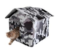 Katzenhaus - Katzenhöhle Indoor Und Outdoor | Katzenhaus Aus Holz - Wasserdichtes Warmes Katzenzelt Mit Türvorhang, Wind- Und Wetterfest, Kausicher, Oxford-Stoff, Größen M: 38 x 33 x 33 cm, L: 48 x 40