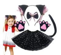 Katzenkostüm für Kinder - 3D Tierkostüm mit Katzenohren-Stirnband, Fliege, Schwanz, Tutu, 3D-Verwendungszwecke, Cosplay-Party, Kinder, Ostern, Cosplay, Geburtstag
