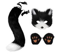 Katzenohren und Schwanz-Set, Ostern Stirnband Set mit Gesichtsaufkleber, Katzenohren katzenschwanz - Plüsch-Ohren, Anti-Plüsch Schwanz & Pfotenhandschuhe aus ABS, komplett für Cosplay & Halloween