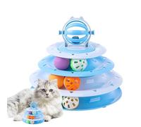 Katzenspielzeug - Drehteller Katzenball | Interaktiver Katzenspielzeugball mit 4 Etagen, 1er-Pack PP Material, Rutschfeste Pads, Jagdinstinkt Training für Wohnungskatzen, Grün Blau Rot Design