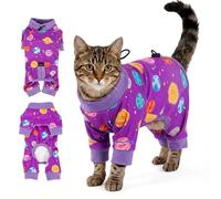 Katzinst Mono para gatos, antiarañazos, deja de lamer heridas, cuatro patas, evita que se caiga el pelo, para gatos pequeños, color morado, talla S