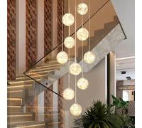 KAUCQI LED Lámpara de Colgante de 10 Bolas de Cristal, Lámpara de Araña LED de Escalera, 50W Araña de Gypsophila Creativa, Longitud Ajustable, Lámparas de Techo Modernas Para Villas, Escaleras…