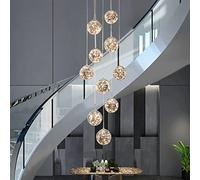 KAUCQI LED Lámpara de Colgante de 10 Bolas de Cristal, Lámpara de Araña LED de Escalera, 50W Araña de Gypsophila Creativa, Longitud Ajustable, Lámparas de Techo Modernas Para Villas, Escaleras
