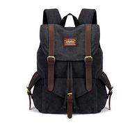 KAUKKO Lona Mochila de Ocio Bolso del Ordenador portátil Colegial Bolsa de Estudiante Paquete de Deportes al Aire Libre para Hacer Senderismo/Viajar/Acampar (Negro)