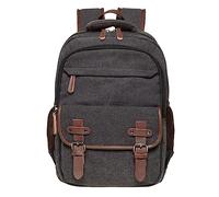 KAUKKO Mochila casual de lona para mujeres, para hombres, mochila de senderismo retro, con compartimento de computadora portátil de 14 pulgadas, Adecuada para trabajo, excursiones, 24L, Negra-KS28