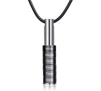 kaululu Collar Hombre Mujer Grabado 1-9 Nombres Personalizada Collar con Nombre para Pareja BFF Familia Amigos 22"(55cm) Cadena (Black, 6 Ring)