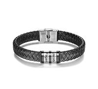 kaululu Pulsera de Cuero Personalizada para Hombre Pulsera con Nombres para Papá, Marido, Regalos para Papá/Hombre Regalos del Día del Padre (Plata-Nombre 2)