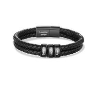 kaululu Pulsera de PU Cuero Personalizada para Hombre con Nombres Grabados para Papá Abuelo Novio Regalos para el Día del Padre Regalos para Navidad (Negro-3 nombre)