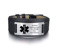 kaululu Pulseras Cuero Hombre Mujer Personalizadas con Nombres Alerta Médica ID Pulsera para Papa Mama Brazalete Identificación Alerta Médica (#3)