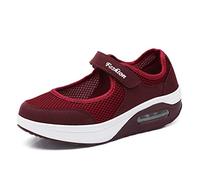 Kauson Mujer Zapatillas de Deporte Cuña Zapatos para Correr Plataforma Ligero Sneakers Adhesión rápida Calzado de Malla 4.5cm Negro Negro Rojo Gris 35-42