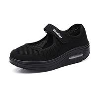 Kauson Mujer Zapatillas de Deporte Cuña Zapatos para Correr Plataforma Ligero Sneakers Adhesión rápida Calzado de Malla 4.5cm Negro Negro Rojo Gris 35-42