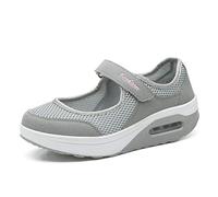 Kauson Mujer Zapatillas de Deporte Cuña Zapatos para Correr Plataforma Ligero Sneakers Adhesión rápida Calzado de Malla 4.5cm Negro Negro Rojo Gris 35-42