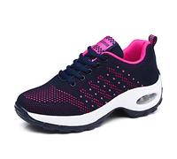Kauson Mujer Zapatos Poco Profundos Encaje de Verano de Adelgazar Zapatillas de Deporte Cuña Zapatos para Correr Plataforma Sneakers con Cordones Calzado de Malla Air Tacón 4cm Negro Negro Gris 35-42