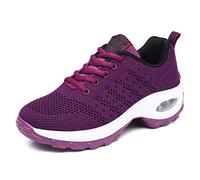 Kauson Mujer Zapatos Poco Profundos Encaje de Verano de Adelgazar Zapatillas de Deporte Cuña Zapatos para Correr Plataforma Sneakers con Cordones Calzado de Malla Air Tacón 4cm Negro Negro Gris 35-42