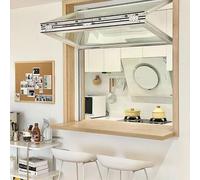 Kaverno Ventana Plegable De Aluminio con Marco Deslizante, Vidrio Templado Personalizado para Cocina con Película Solar Y Guantes para Puestos De Venta(White,WxH 34x46in/86x117cm)