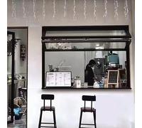 Kaverno Ventana Plegable De Aluminio con Marco Deslizante, Vidrio Templado Personalizado para Cocina con Película Solar Y Guantes para Puestos De Venta(Black,WxH 40x50in/102x127cm)