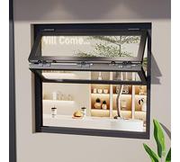 Kaverno Ventana Plegable De Aluminio con Película Solar Y Guantes, Ventanas Deslizantes con Marco Inferior, Ventanas De Servicio Personalizadas para Tiendas De Aperitivos(Black,WxH 34x36in/86x91cm)