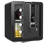 Kavey Caja de seguridad ignífuga de 1.8 cubos, caja fuerte de acero con pantalla táctil LCD y luz LED, caja fuerte para el hogar con alarma dual y función de silencio, caja fuerte para dinero con