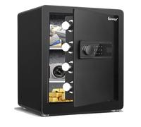 Kavey Caja fuerte de 50 litros con teclado de pantalla táctil retroiluminado y sistema de alarma dual, caja fuerte para dinero con función de silencio y luz LED