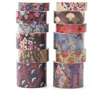 KAVI' S 12 Rollos Kyoto Washi Tape Set cinta adhesiva decorativa Washi Glitter Adhesivo de Cinta Decorativa para DIY Crafts Scrapbooking (Purple Sakura)