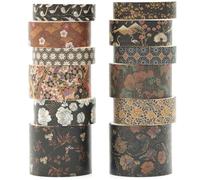 KAVI' S 12 Rollos Kyoto Washi Tape Set cinta adhesiva decorativa Washi Glitter Adhesivo de Cinta Decorativa para DIY Crafts Scrapbooking (Black Elegance)
