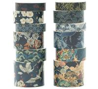 KAVI' S 12 Rollos Kyoto Washi Tape Set cinta adhesiva decorativa Washi Glitter Adhesivo de Cinta Decorativa para DIY Crafts Scrapbooking (Cerulean Showa)