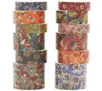 KAVI' S 12 Rollos Kyoto Washi Tape Set cinta adhesiva decorativa Washi Glitter Adhesivo de Cinta Decorativa para DIY Crafts Scrapbooking (Floral Bird)