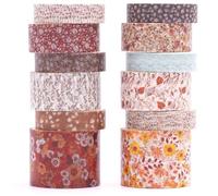 KAVI' S 12 Rollos Washi Tape Set cinta adhesiva decorativa Washi Glitter Adhesivo de Cinta Decorativa para DIY Crafts Scrapbooking (Otoño Crepúsculo)