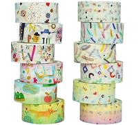 KAVI' S 12 Rollos Washi Tape Set cinta adhesiva decorativa Washi Glitter Adhesivo de Cinta Decorativa para DIY Crafts Scrapbooking ((Children's Patintings))