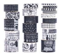 KAVI' S 20 rollos Washi Tape Set, Cinta Vintage Adhesivo Decorativo Obra de Arte Inspirada Hoja de Oro Masking Tapes para Artes, Bullet Journal, Scrapbooking, Bricolaje (memorias blancas y negras)