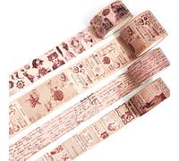 KAVI' S 4 Rollos Cinta Adhesiva Vintage, Decorativas Obras de arte inspiradas Washi Tape Set para Scrapbooking, Manualidades, Marcos de Fotos, Bullet Journal y Decorar Regalos (Handwritten Prints)