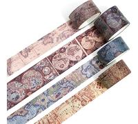 KAVI' S 4 Rollos Cinta Adhesiva Vintage, Decorativas Obras de arte inspiradas Washi Tape Set para Scrapbooking, Manualidades, Marcos de Fotos, Bullet Journal y Decorar Regalos (Maps)