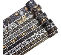 KAVI' S 9 Rollos Oro Washi Tape Set cinta adhesiva decorativa Negro Washi Glitter Adhesivo de Cinta Decorativa para DIY Crafts Scrapbooking (Dark Night)