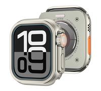 KAVJU Caja de reloj de aleación para Apple Watch Case Ultra 2 49mm Case Series S10 46mm S9 S8 S7 S6 S5 S4 SE 44MM 45MM Protector Marco Cubierta Caja de parachoques de metal(Titanium color,44MM)