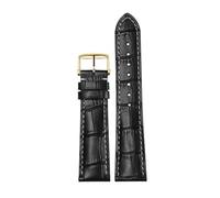 KAVJU Correa de reloj adecuada para Longines, famoso artesano, fase lunar, Comcast, hermosa hebilla de mariposa de cuero genuino, reloj Original Ban(Black Gold Pin Buckl,20mm)