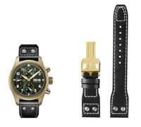 KAVJU Correa de reloj de cuero genuino de 21mm y 22mm para IWC, gran piloto, lanzallamas, marca del Principito, pulsera con clavos de sauce(Black gold buckle,22mm)