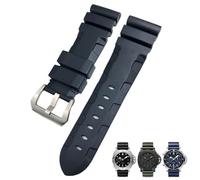 KAVJU Correa de reloj de goma natural de 24mm y 26mm apta para Panerai PAM, correa de silicona roja y azul para reloj, herramientas para pulseras impermeables(Black blue silver,26mm)