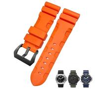 KAVJU Correa de reloj de goma natural de 24mm y 26mm apta para Panerai PAM, correa de silicona roja y azul para reloj, herramientas para pulseras impermeables(Orange black,24mm)