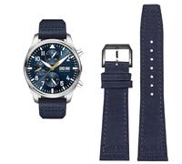 KAVJU Correa de reloj de piel de vaca de nailon de alta densidad para IWC PILOT Portugal correa de reloj de tela 20mm 21mm 22mm pulsera negra verde militar correa de piel de vaca azul(Blue Black pin,2