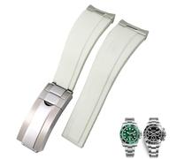 KAVJU Correas de reloj de silicona de goma de 20mm y 21mm para correa de reloj Submariner Yacht Master OYSTERFLEX Daytona(White Glossy buckle,21mm)