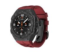 KAVJU Kit de modificación de lujo para Samsung Galaxy Watch 7 Ultra 47 mm Caja de carbono Correa de goma para Galaxy Watch Ultra Funda de fibra de carbono Correas de reloj(Red)