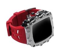 KAVJU Para Apple Watch 44 mm 45 mm funda con banda de metal para iWatch Series 7 45mm 6/5/4/SE 44mm pantalla de vidrio modificada cubierta parachoques (Color: plata 2 rojo, tamaño: 44 mm para