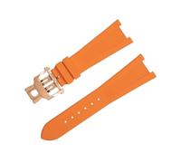 KAVJU Para Patek Philippe Correa para Nautilus Watchband 5711/5712 Interfaz original Accesorios de pulsera FKM Fluororubber WatchBands Rose End Link(Orange3)