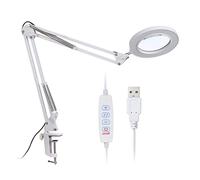 Kavolet Lámpara de lupa LED, Lámpara de escritorio USB, aumento 8X, 10 niveles, brillo ajustable, 3 colores cambio de temperatura, con soporte plegable y abrazadera, ángulo de iluminación giratorio