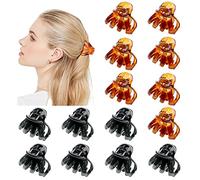 Kavya 14 pinzas pequeñas de agarre elegante de pulpo para cabello fino, de plástico, antideslizante, accesorios de peinado para mujeres y niñas (4 cm, negro y marrón)